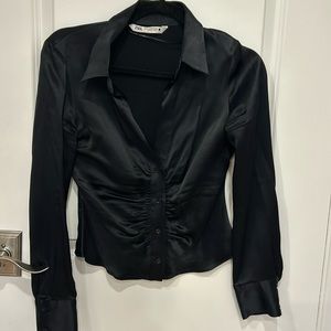 Zara black satin shirt size xs